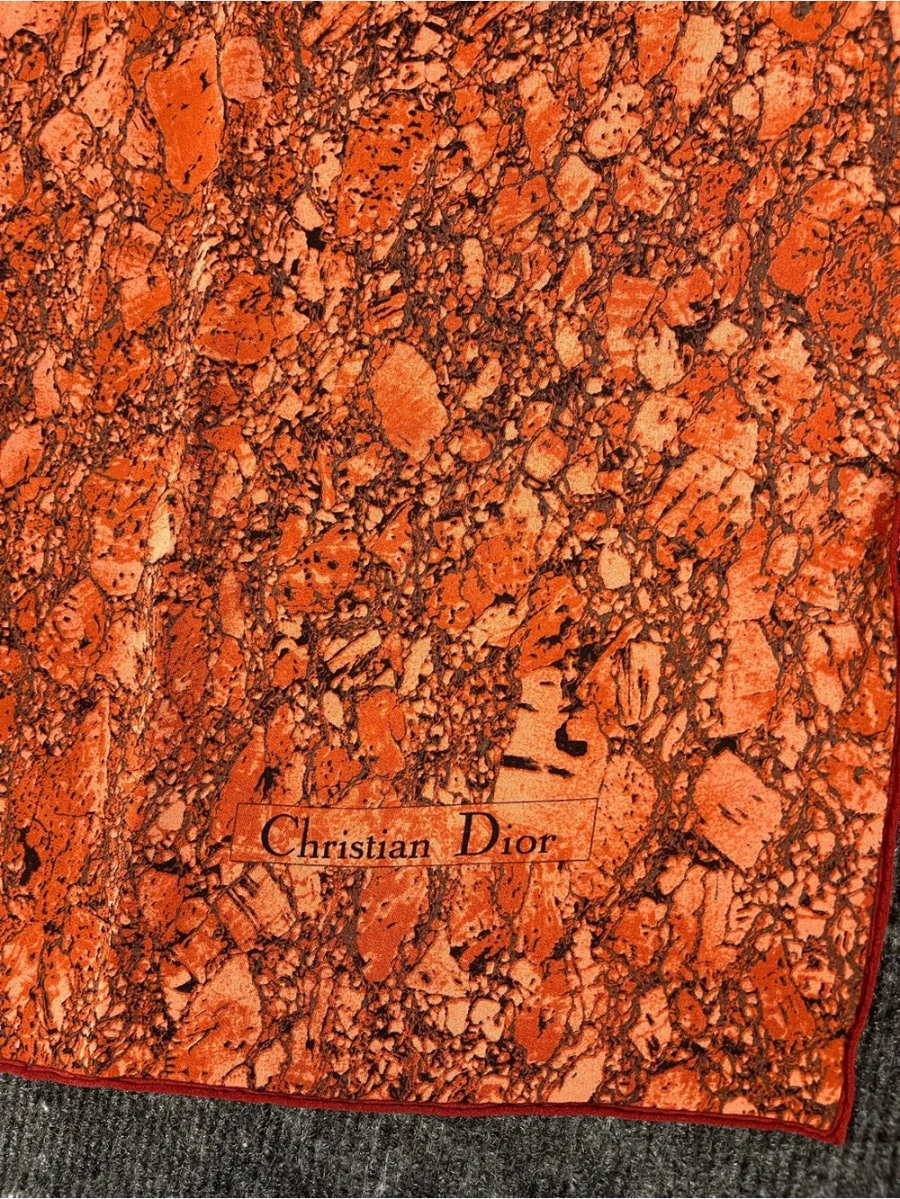 Dior Red Marble-Print Velvet Scarf with Burgundy Trim